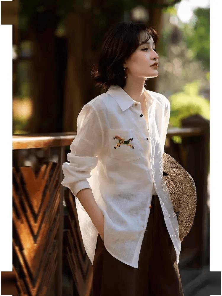 義大利百年“老錢風”，彩虹扣+小馬刺繡苧麻襯衫，穿出定製質感！